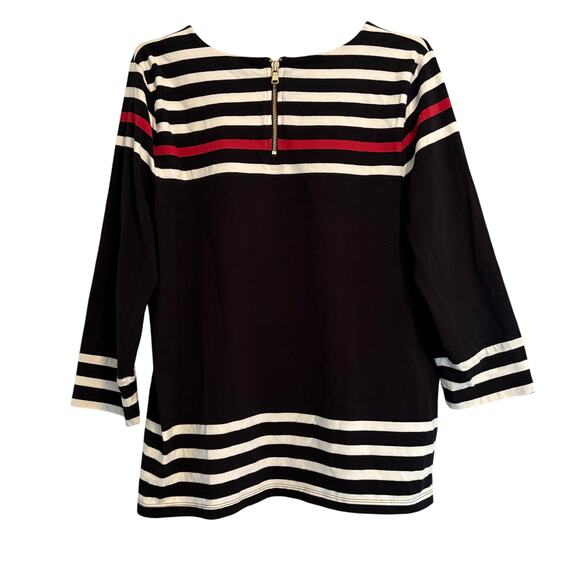 Talbots Black with White & Red Striped Cotton Tunic Style Top L - Picture 5 of 6